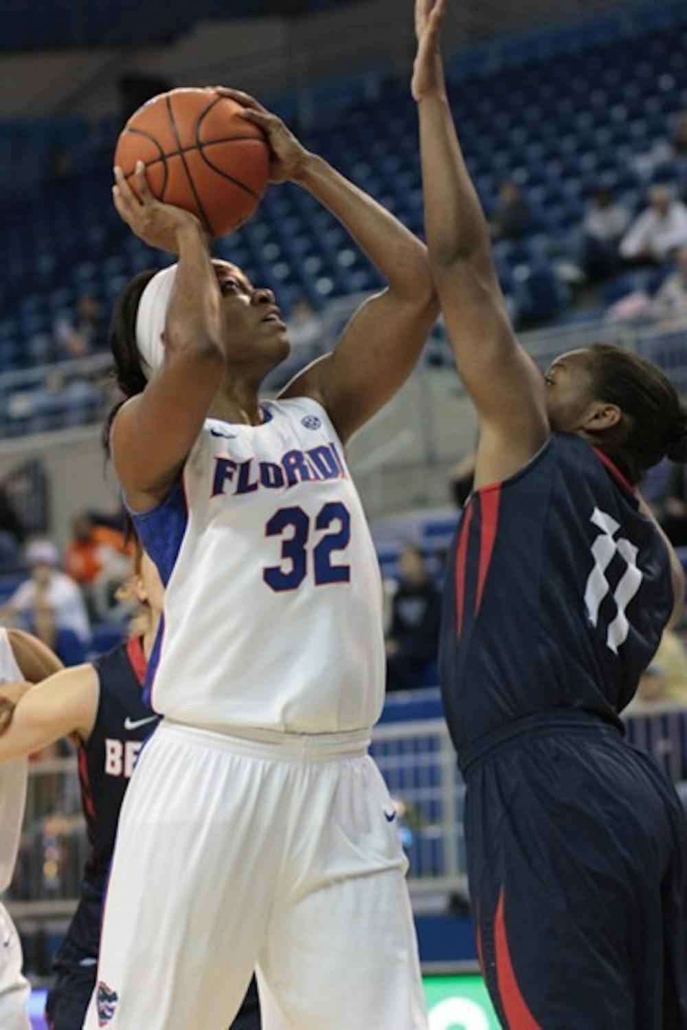 <p>Gators junior forward Jennifer George has recorded eight straight double-doubles, which is five shy of tying the school record.</p>