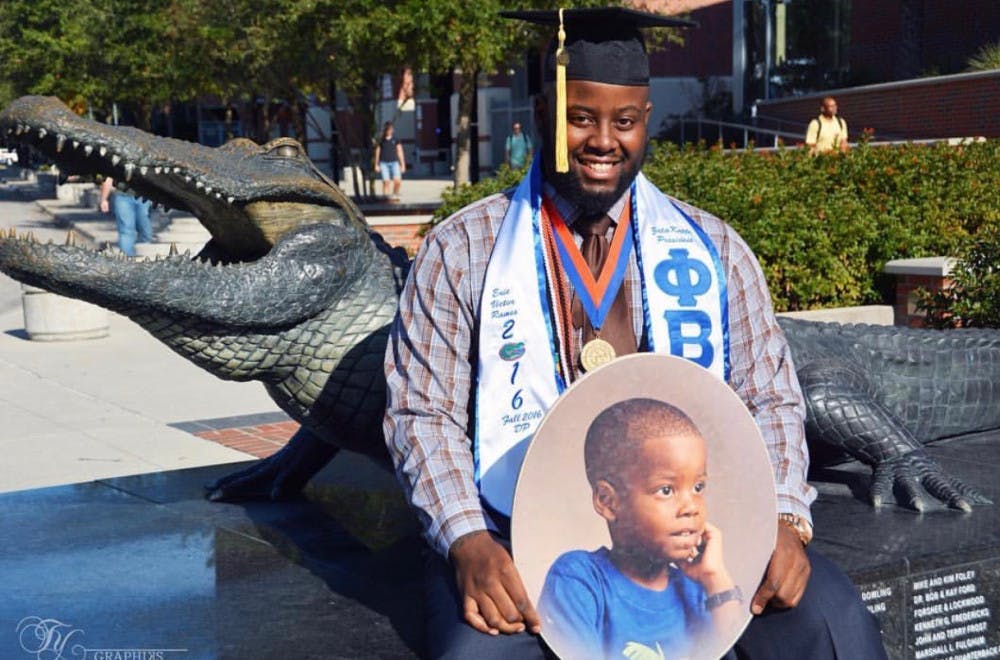 <p><span id="docs-internal-guid-1d8d2c3d-2bc7-abc1-d2c2-7349e64ee5bb"><span>Eric Ramos poses after his graduation in Fall 2016. The UF alumnus is critically injured after a motorcycle accident Friday.</span></span></p>