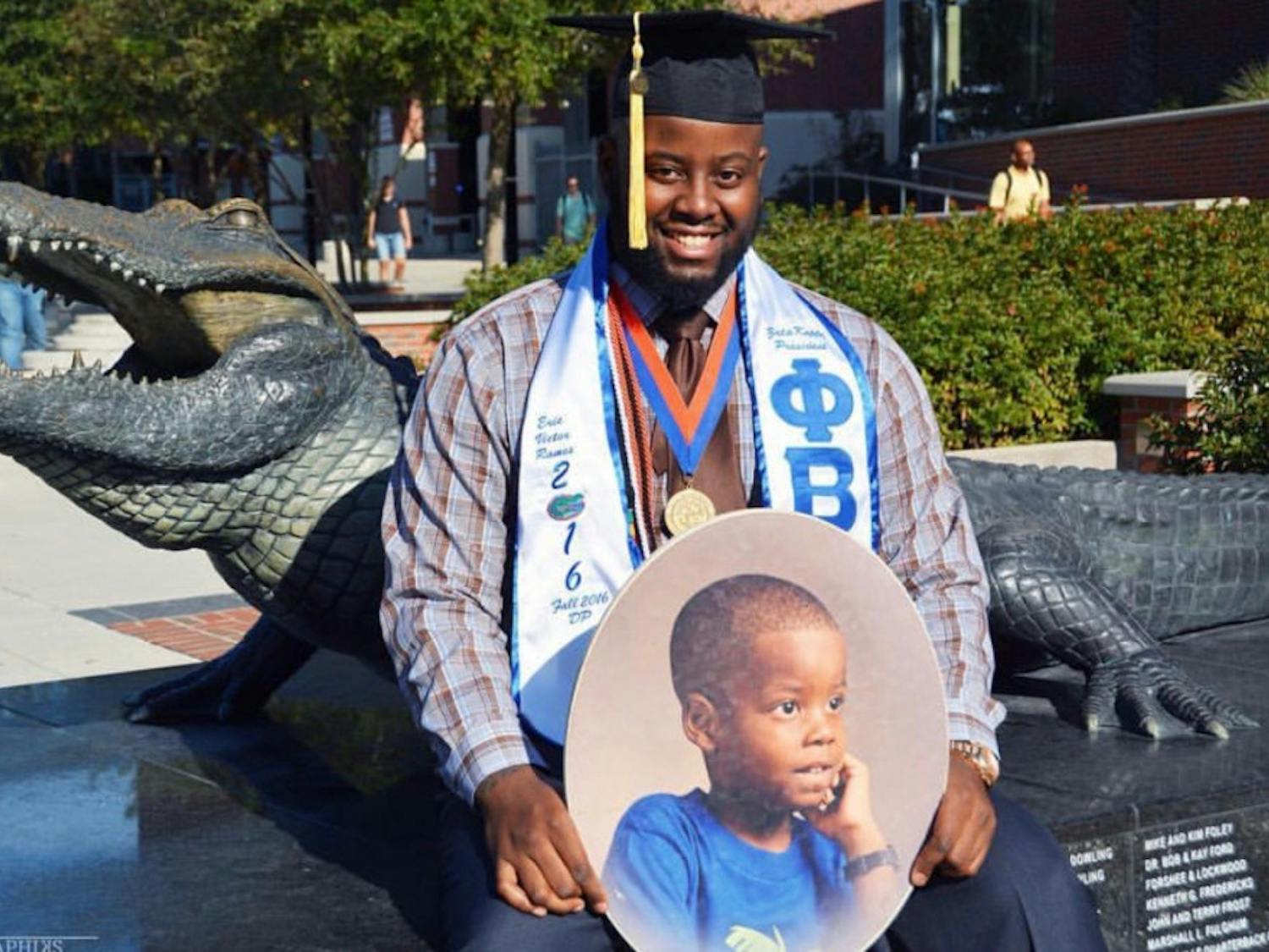 Eric Ramos poses after his graduation in Fall 2016. The UF alumnus is critically injured after a motorcycle accident Friday.