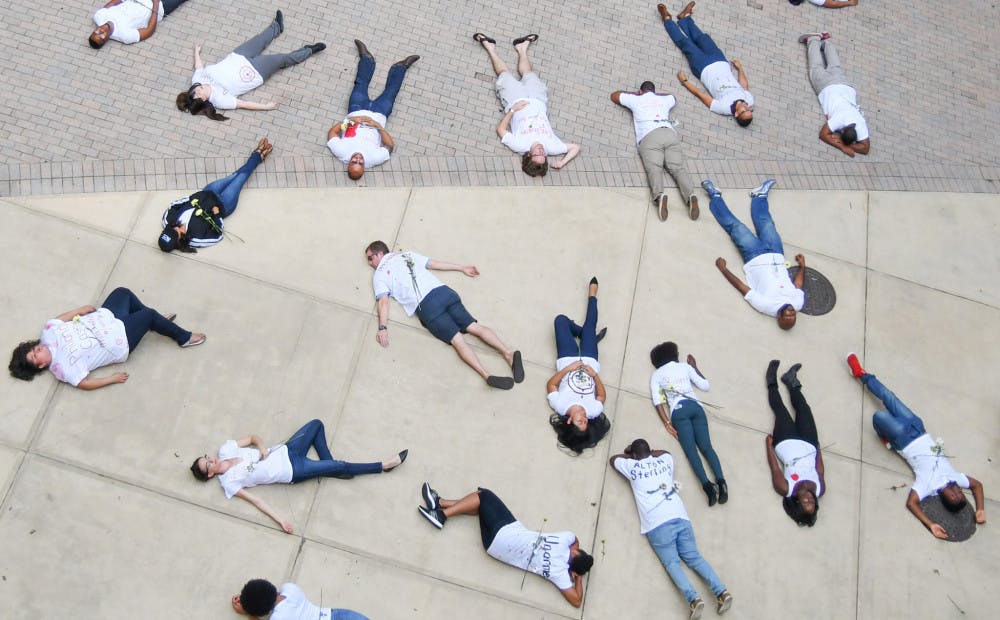 On Wednesday, UF’s Black Law Student Association staged a “die-in” to honor 40 victims of police brutality. The protest took place in the courtyard of the Levin College of Law. 