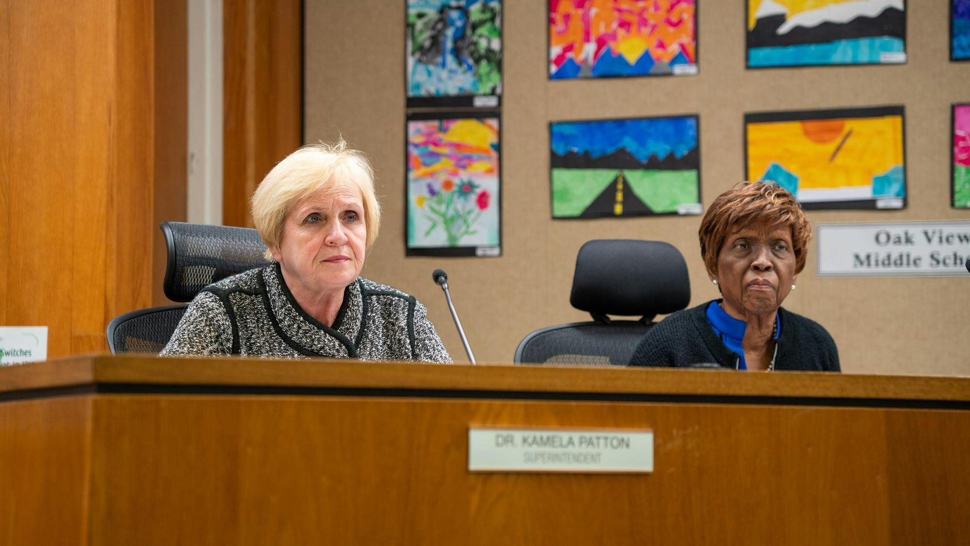 Alachua County School Board Superintendent Dr. Kamela Patton listens to a speaker at 620 E University Ave. in Gainesville, Fla., Tuesday, March 3, 2026.  