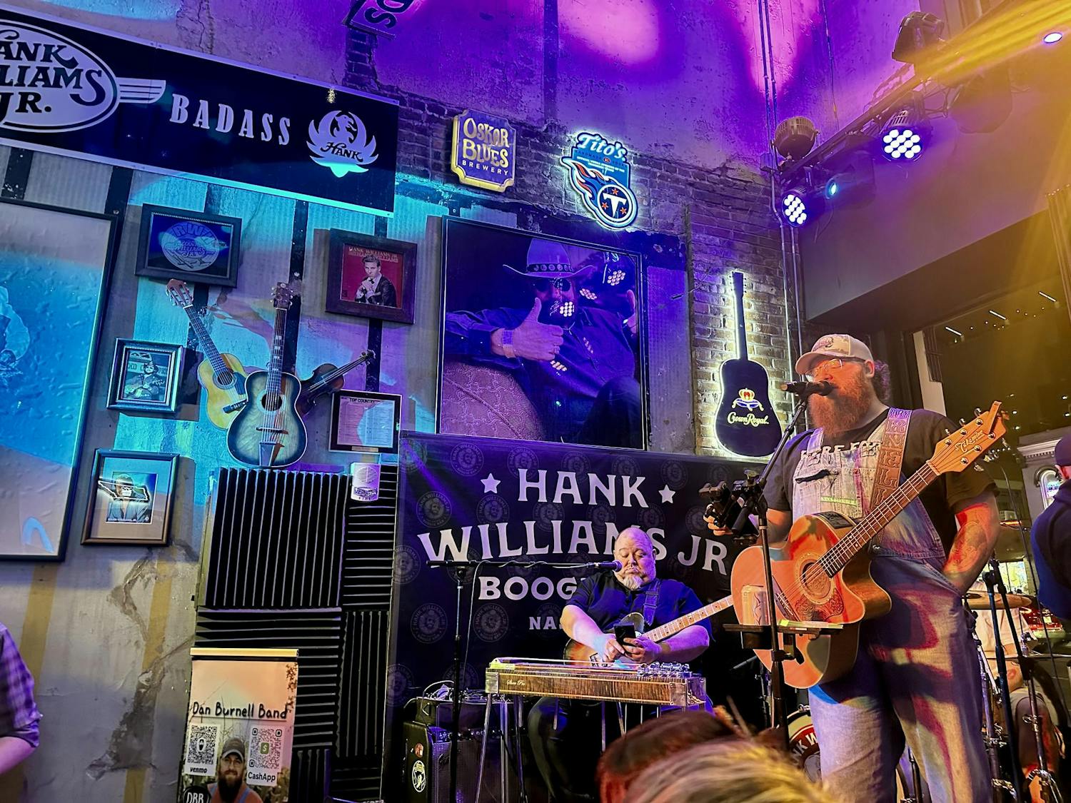 A band performs inside Hank Williams Jr.'s Boogie Bar, Feb. 21, 2026, in downtown Nashville, Tenn.