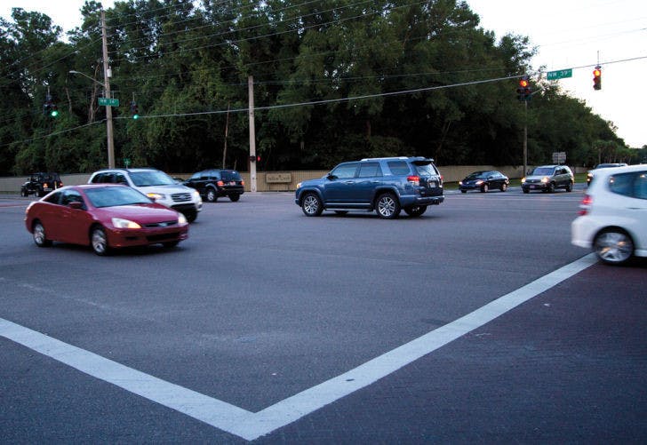 The intersection at Northwest 39th Avenue and Northwest 34th Street experiences traffic Monday. The City Commission received a complaint about accidents there.