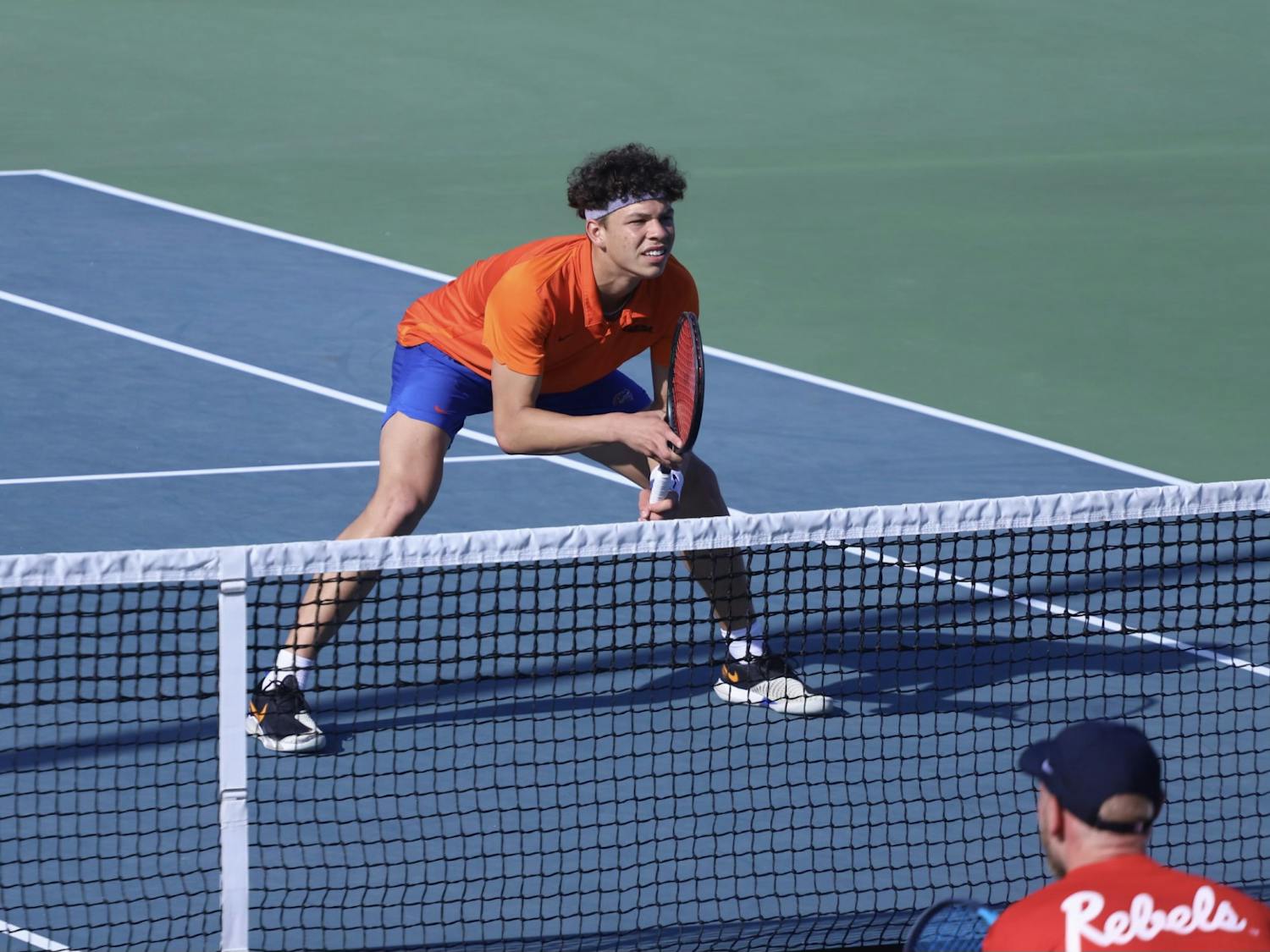 Sophomore Ben Shelton awaits a serve against Ole Miss Friday.
