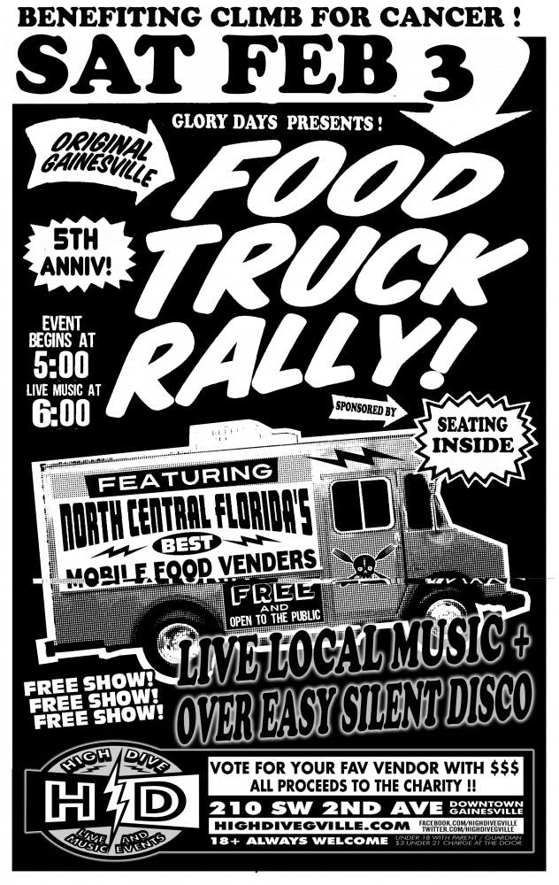 The Original Food Truck Rally will have 12 food truck vendors, free live local music from Glory Presents and, for the first time, Over Easy Creative will also host a silent disco in the beer garden with 200 headsets for $5 each.