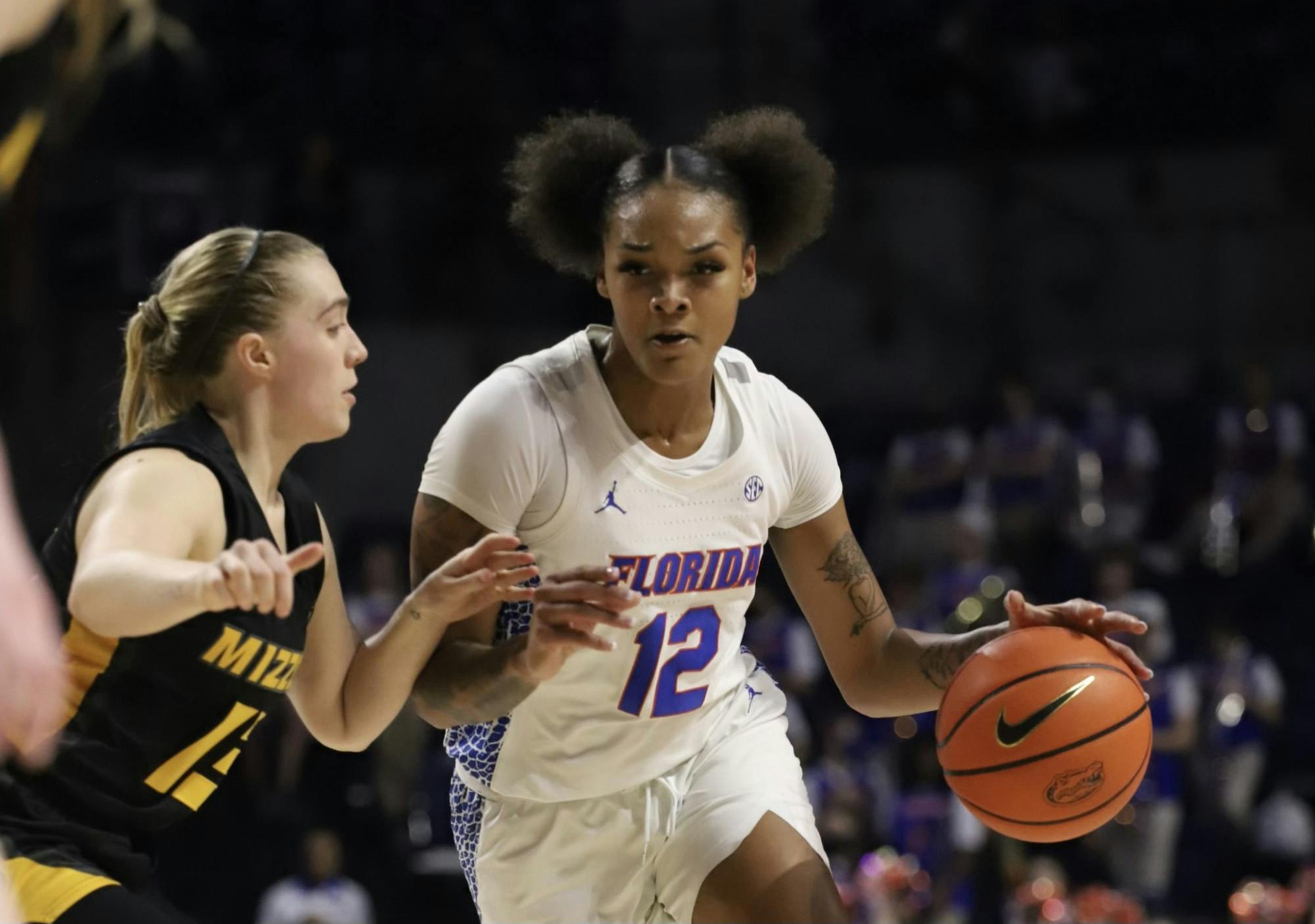 Florida guard Jordyn Merritt drives the ball against Missouri. The Gators fell to the Tigers Sunday, 78-73.