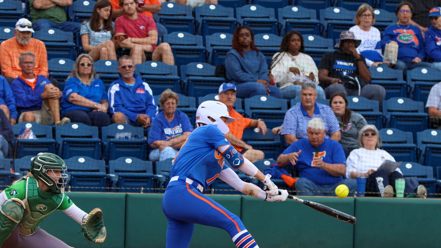 Florida shortstop Skylar Wallace swings her bat in the Gators' 8-0 mercy-rule victory over the Stetson Hatters Wednesday, March 29, 2023.