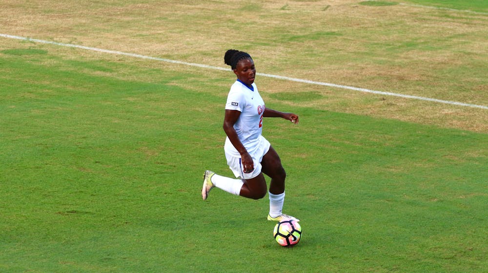 <p>UF forward Deanne Rose runs with the ball during Florida's 2-1 win against Syracuse on Aug. 27, 2017, at Donald R. Dizney Stadium.</p>