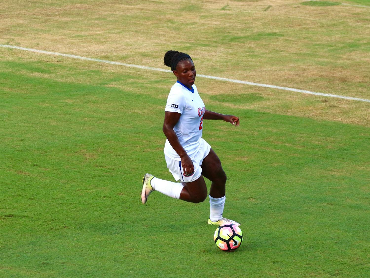 UF forward Deanne Rose runs with the ball during Florida's 2-1 win against Syracuse on Aug. 27, 2017, at Donald R. Dizney Stadium.