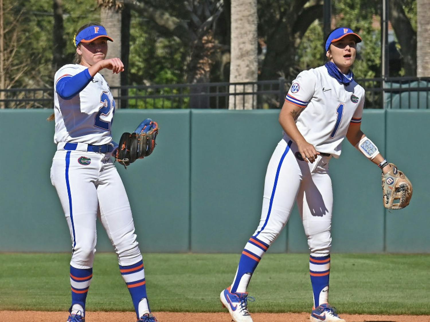 Senior Hannah Adams (right) notched her second walk off of the season Sunday against McNeese State.