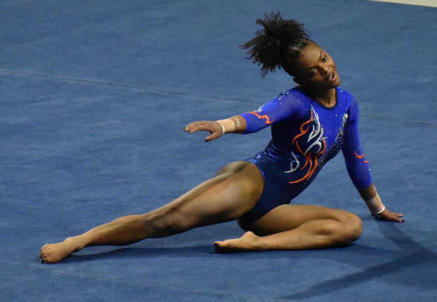 The Gators defeated two ranked conference foes without their star gymnast Trinity Thomas. Photo from UF-Mizzou Jan. 29.