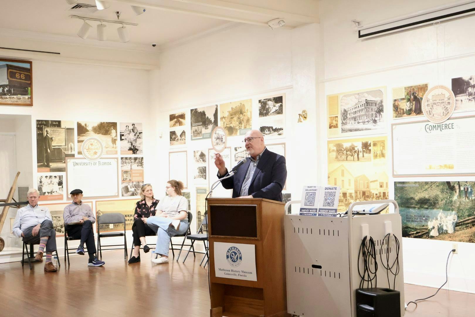 Gainesville Mayor Harvey Ward speaks to a crowd at the Matheson History Museum as he launches his reelection campaign, Friday, Feb. 20, 2026, in Gainesville, Fla.
