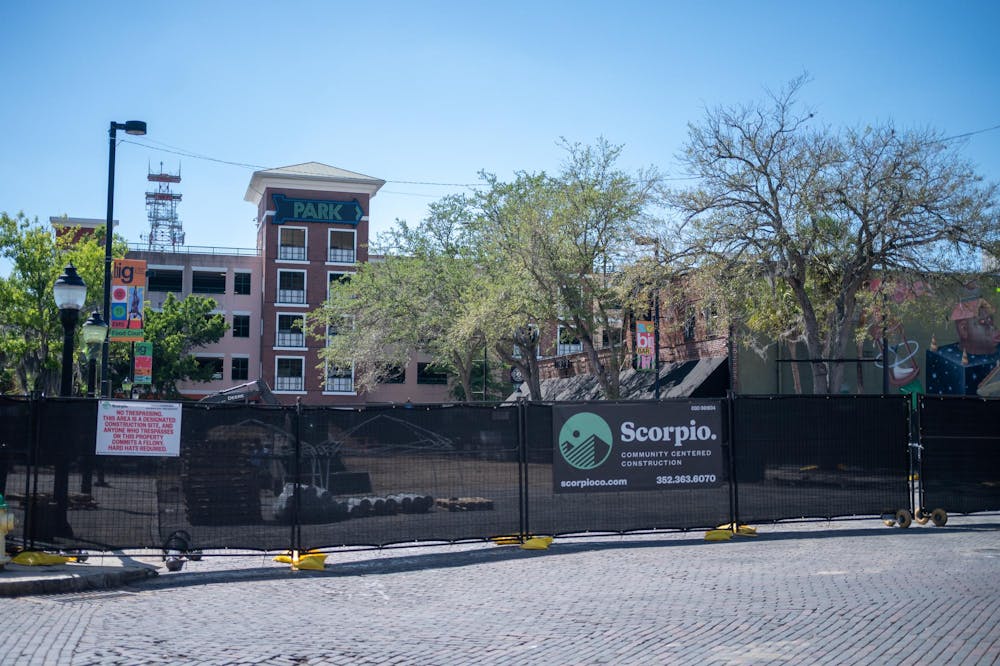 Construction on the south block of SW 1st Avenue in Gainesville, Fla., Friday, April 17, 2026.