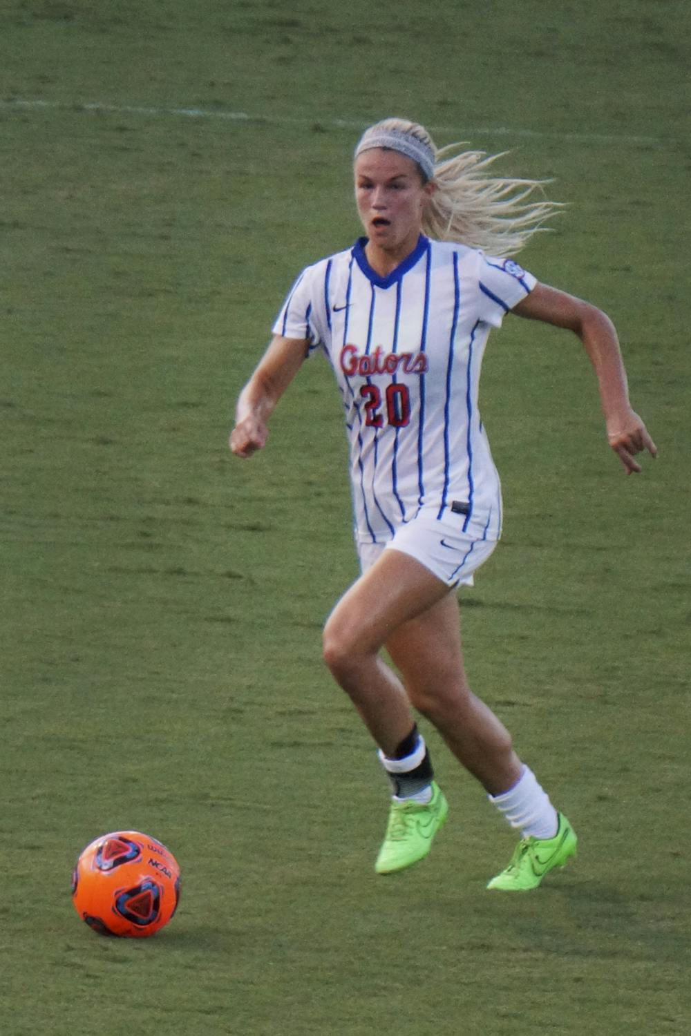 <p>UF defender Christen Westphal dribbles during Florida's 2-1 loss to Texas A&amp;M on Sept. 10, 2015, at Donald R. Dizney Stadium.</p>