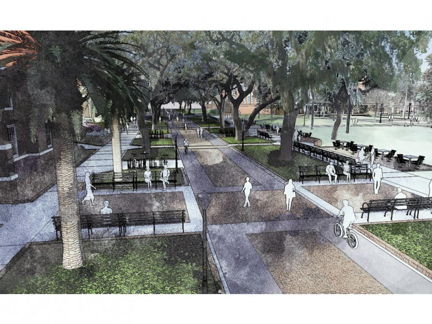 A graphic shows the renovated Newell drive. The new space includes additional seating and tables for students.