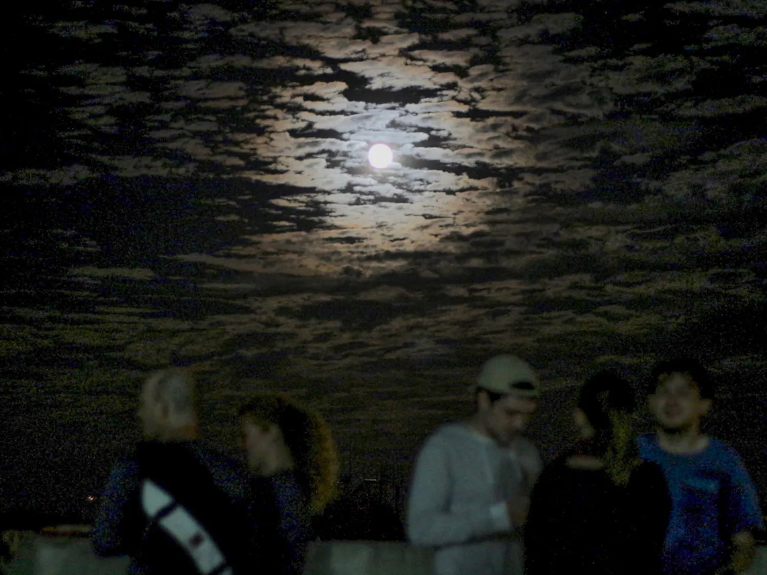 Gainesville residents and UF students watch the supermoon on the roof of a parking garage above Volta Coffee, Tea and Chocolate on Monday night. About 150 people showed up with dogs, roller blades and cameras to see the moon at its brightest and closest location to the Earth until the next supermoon in 2034.
