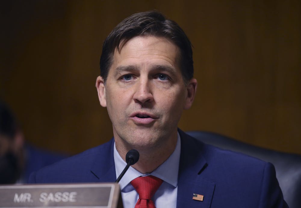 Sen. Ben Sasse, R-Neb., makes his opening statement during a hearing of the Senate Judiciary Subcommittee on Privacy, Technology, and the Law, on Capitol Hill, Tuesday, April 27, 2021, in Washington. (Tasos Katopodis/Pool via AP)
