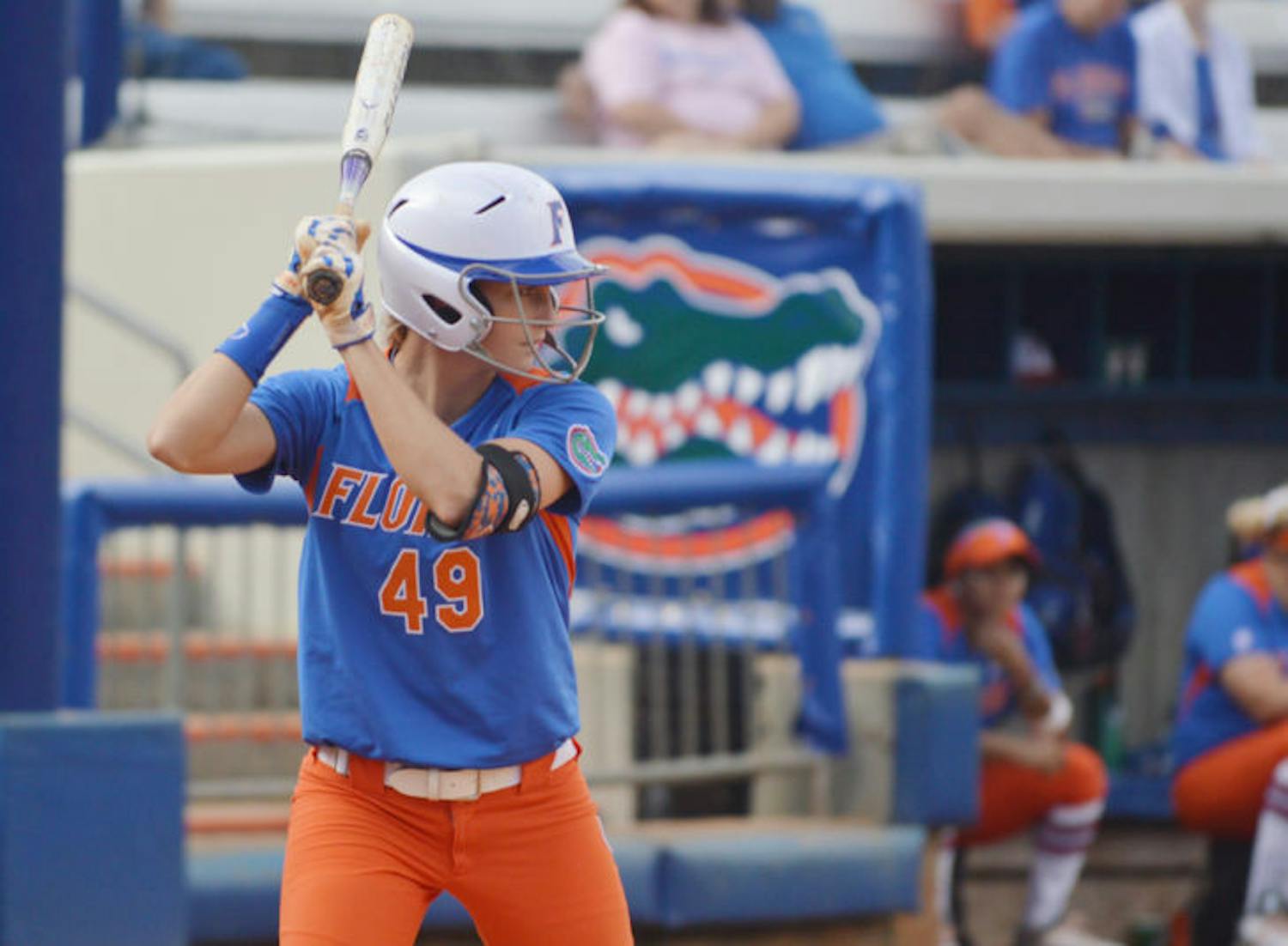 Taylor Schwarz bats during Florida’s 8-0 win against Indiana on Feb. 22 at Katie Seashole Pressly Stadium. Schwarz hit a solo home run in UF’s 10-6 win against UCF on Wednesday.
