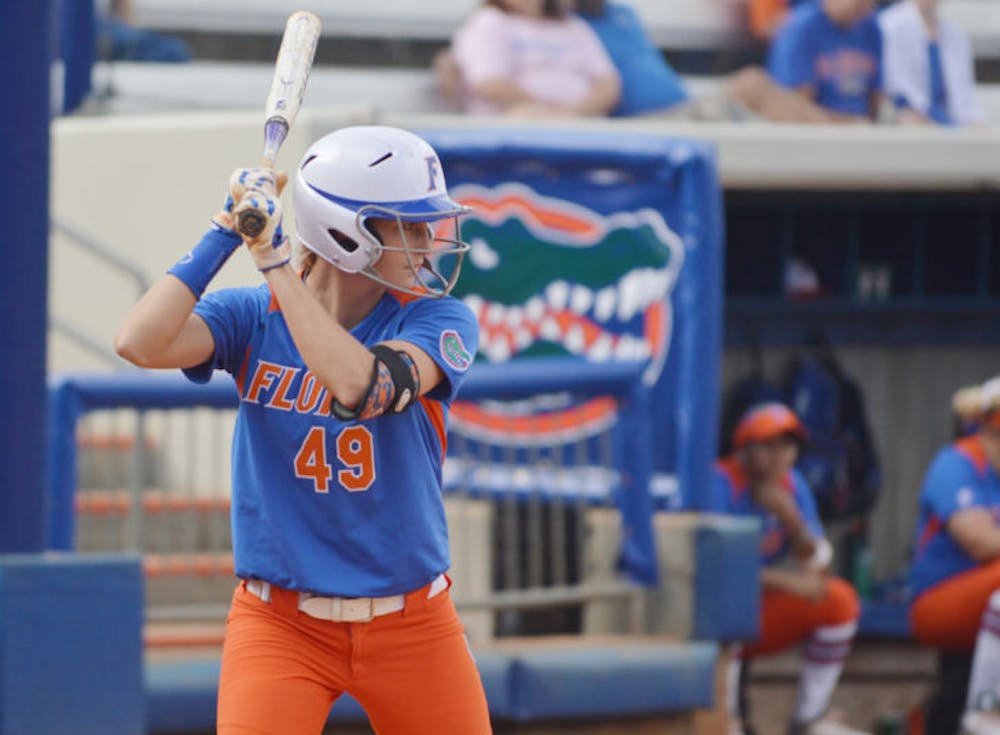 <p align="justify">Taylor Schwarz bats during Florida’s 8-0 win against Indiana on Feb. 22 at Katie Seashole Pressly Stadium. Schwarz hit a solo home run in UF’s 10-6 win against UCF on Wednesday.</p>