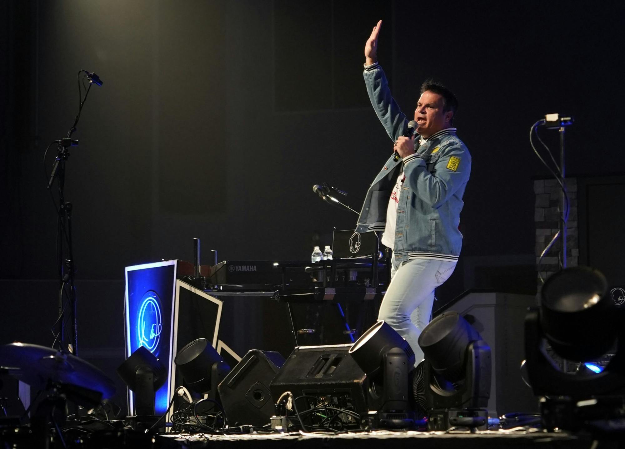 Comedian Mickey Bell shares his story about his struggle with mental health during his set at Westside Baptist Church on Friday, Nov. 10, 2023. 
