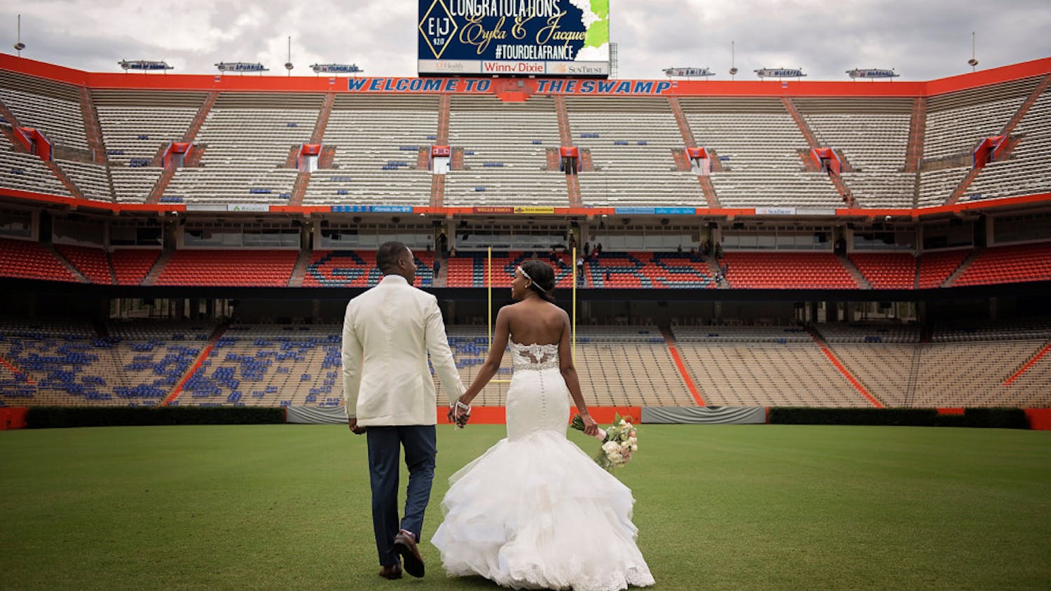 Eryka and Jacques LaFrance held their wedding ceremony in the Ben Hill Griffin Stadium on Sept. 2, 2017. Eryka LaFrance grew up in Gainesville and wanted to get married in a place close to her heart and childhood. 