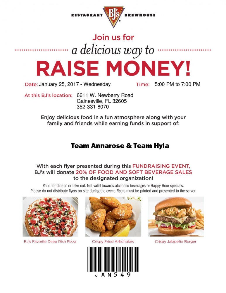 Please print out and bring the attached flyer to donate 20% of your meal to the children of UF Health Shands Children's Hospital.