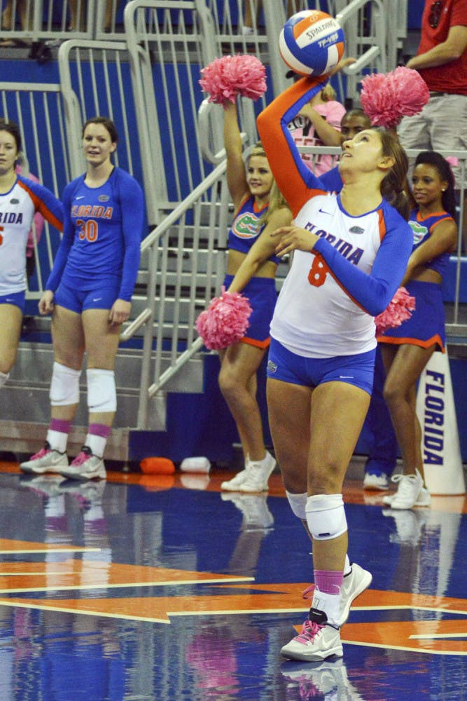 Sam Dubiel serves the ball during Florida's 3-0 win against Texas A&amp;M on Saturday in the O'Connell Center.