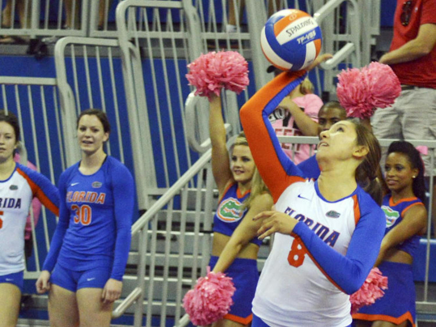 Sam Dubiel serves the ball during Florida's 3-0 win against Texas A&amp;M on Saturday in the O'Connell Center.