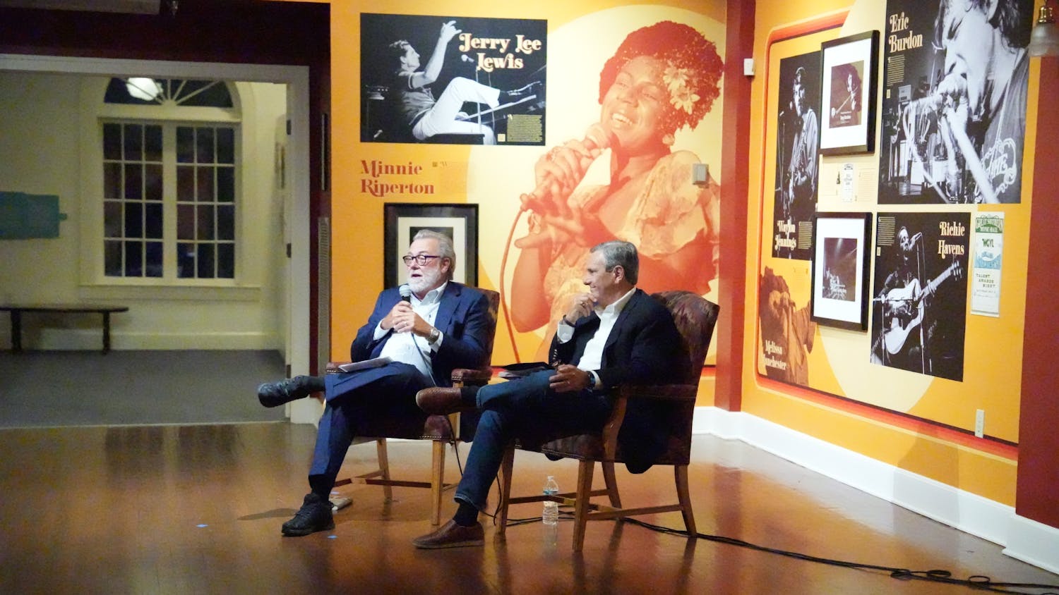 Authors David Powell and Mario Cartaya (left to right), interviewed each other at the Matheson History Museum about their individual books on Cuban exile experiences Wednesday, Sept. 20, 2023.
