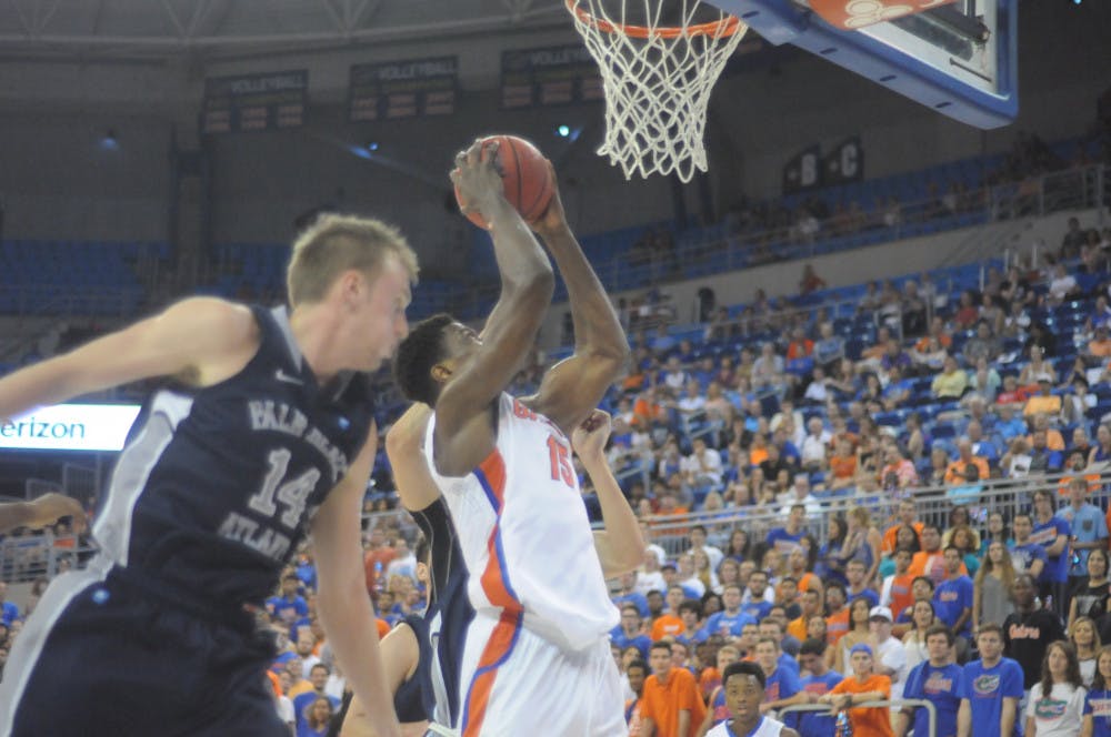 UF center John Egbunu goes up for a dunk during Florida's 89-42 win against Palm Beach Atlantic in an exhibition game on Nov. 5, 2015, in the O'Connell Center.