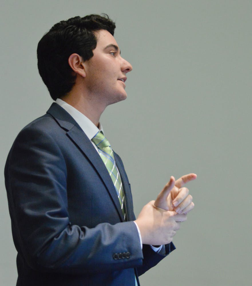 Sen. Michael Christ speaks during a public debate opposing the nomination of Sen. Leah Miller for the allocations chair.
