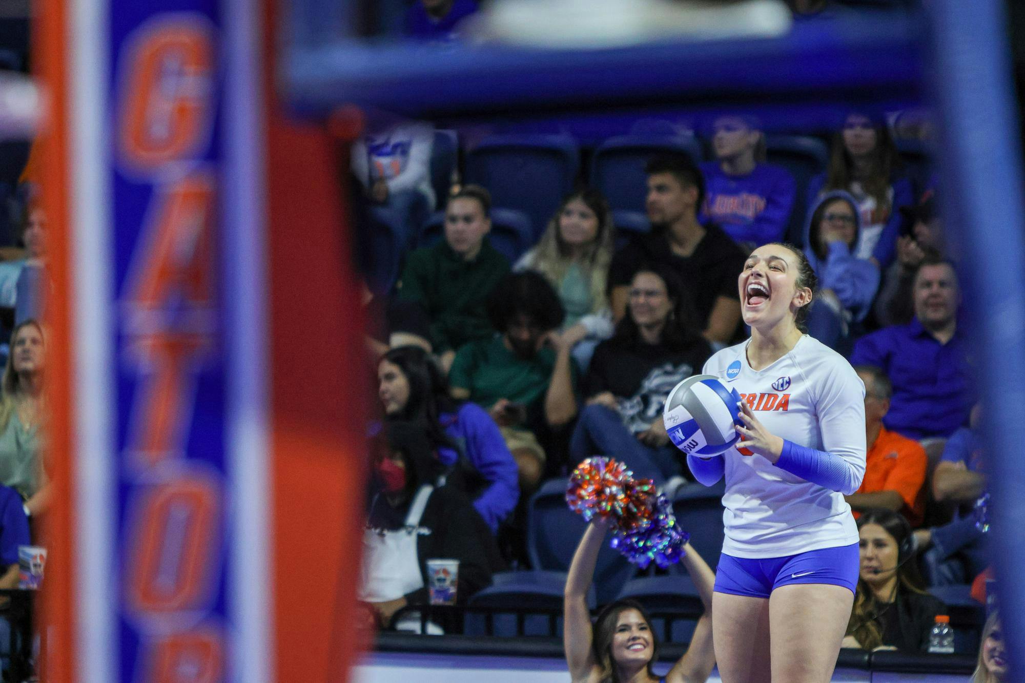 Florida defensive specialist Emerson Hoyle prepares to serve in a match against Florida A&M in the first round of the 2022 NCAA Volleyball Tournament in Gainesville, Fla., Friday, Dec. 2, 2022.