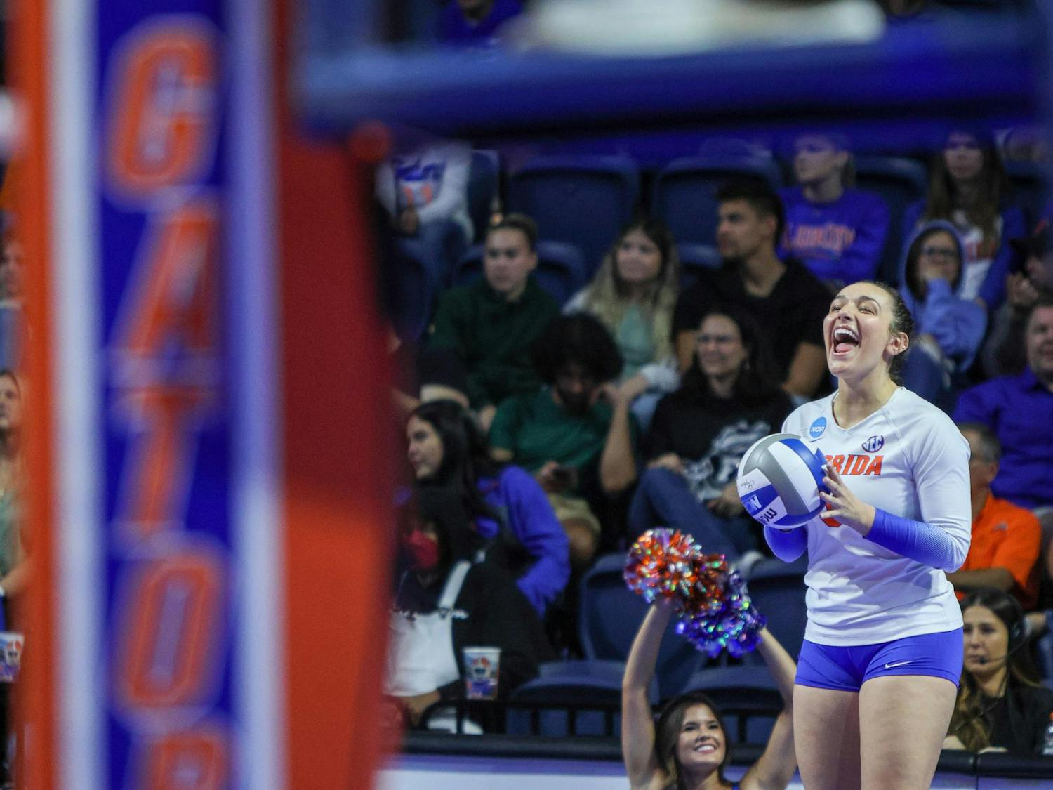 Florida defensive specialist Emerson Hoyle prepares to serve in a match against Florida A&M in the first round of the 2022 NCAA Volleyball Tournament in Gainesville, Fla., Friday, Dec. 2, 2022.