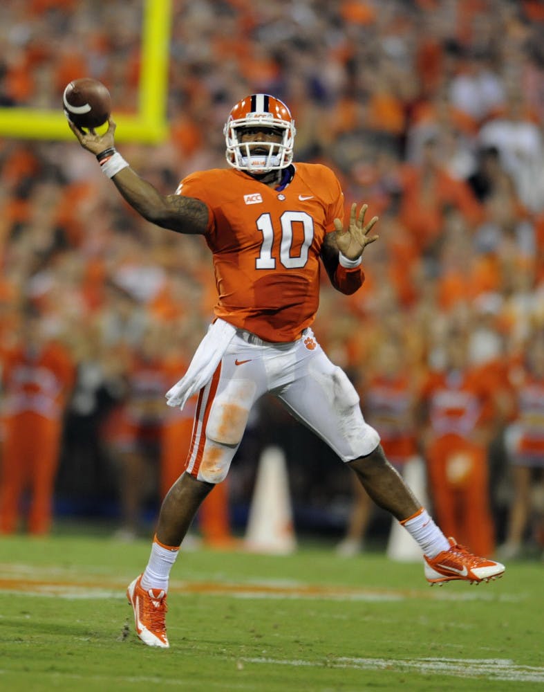 Clemson quarterback Tajh Boyd throws a pass during his team's 38-35 win against Georgia at Memorial Stadium in Clemson, S.C., on Aug. 31.