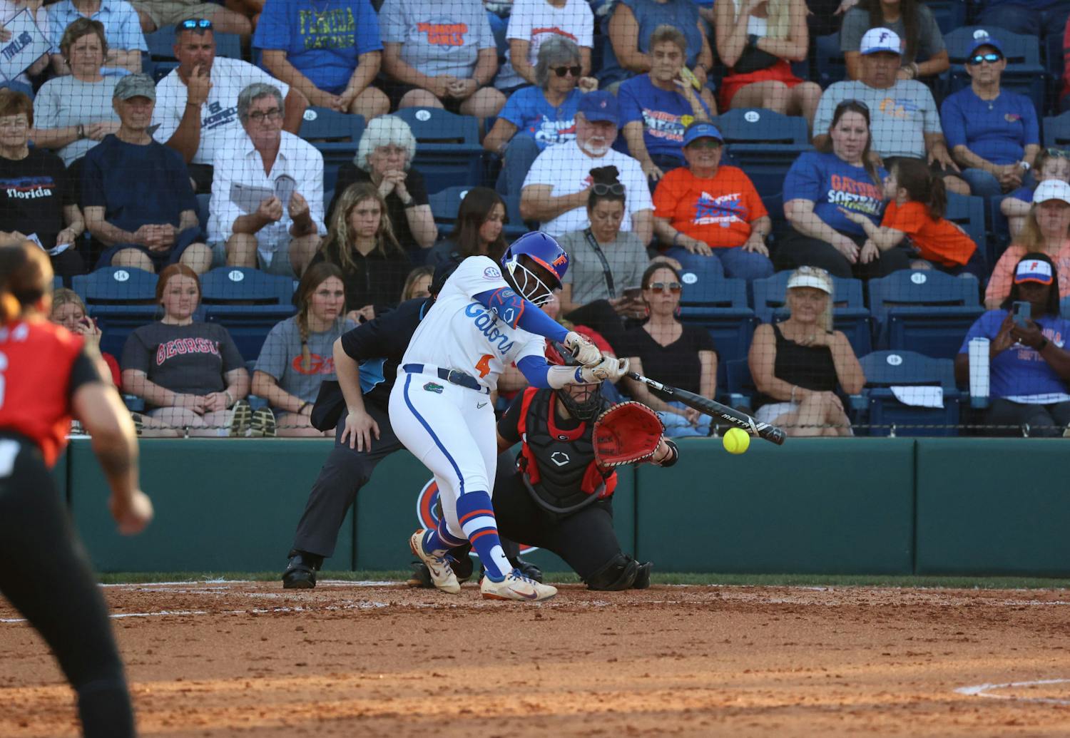 Florida third baseman Charla Echols swings her bat during the Gators' game against the Georgia Bulldogs Friday, April 14, 2023.