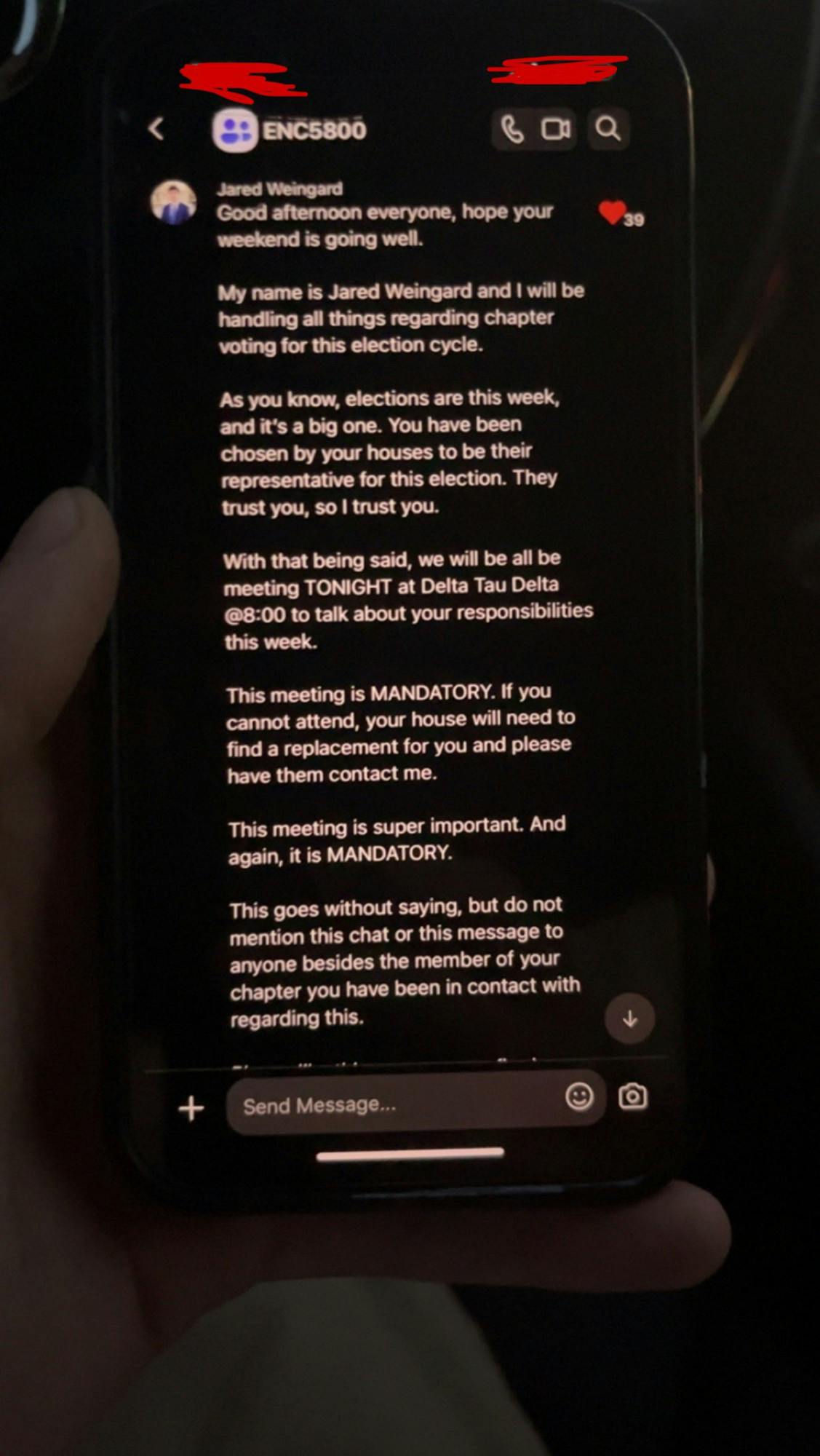 Leaked screenshot as seen on YikYak Tuesday, Oct. 3, 2023.