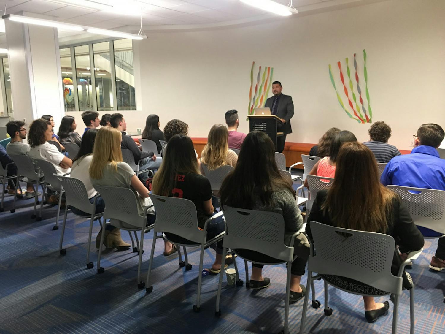 The Latino Educational Advancement Program kicked off Friday with a meet and greet between the inaugural class's mentees and mentors. Multicultural and Diversity Affairs Director Gabe Lara spoke at the event.