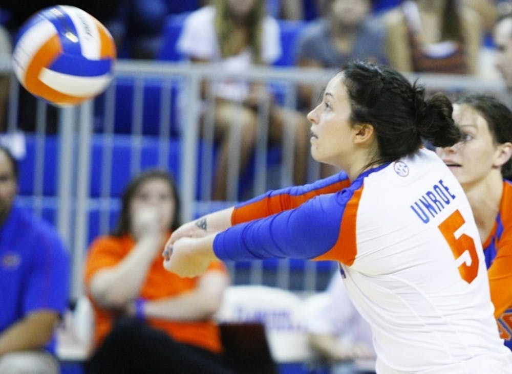 <p>Sophomore Taylor Unroe (5) returns the ball against Florida Atlantic at the Stephen C. O'Connell Center on Aug. 24.</p>