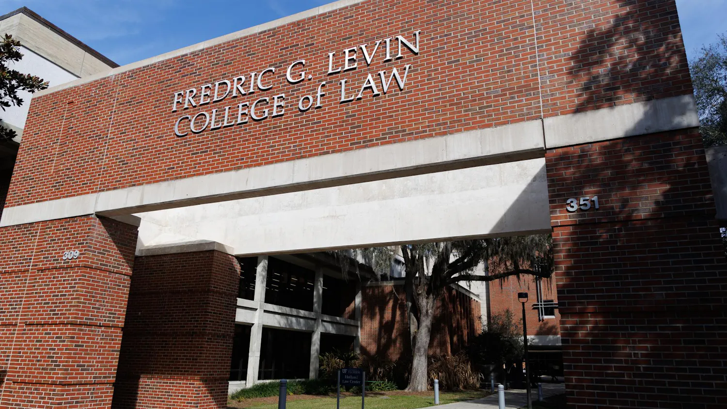 The outside of the University of Florida Levin College of Law in Gainesville, Fla., Wednesday, Feb. 25, 2026.