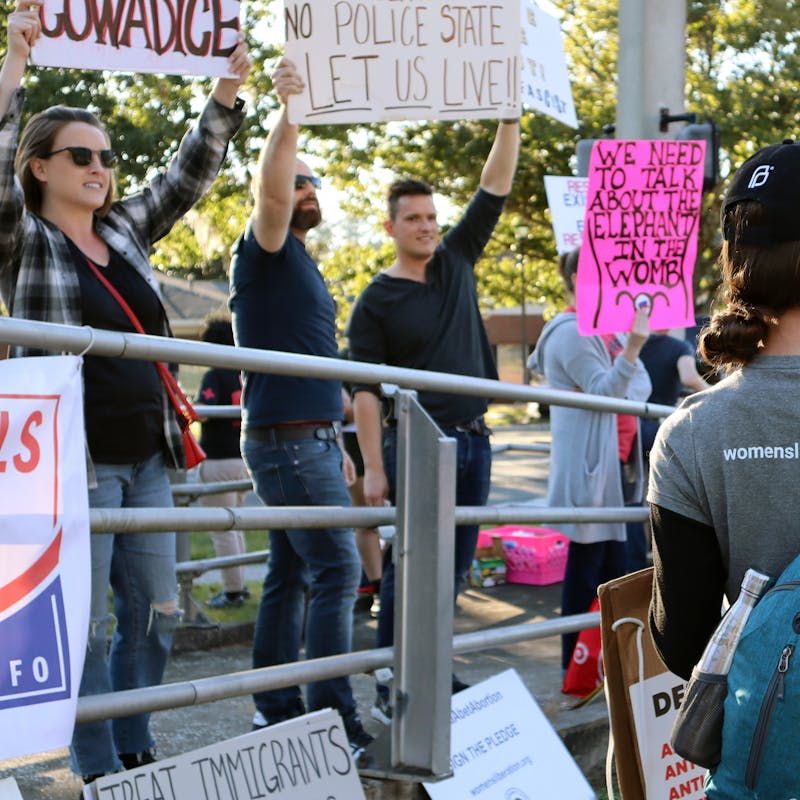 Protesters sound off one mile from Gov. Ron DeSantis’ Alachua County appearance 