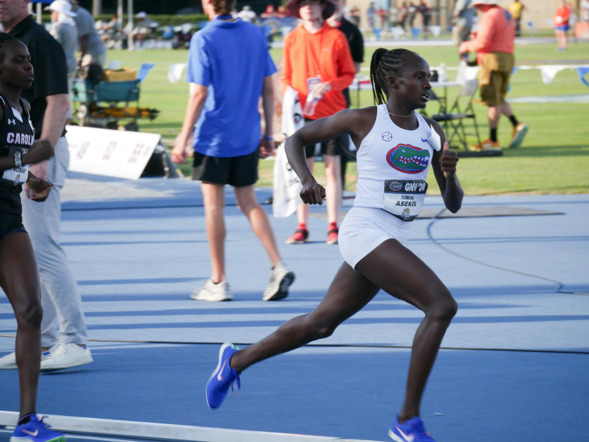 Florida senior ﻿Flomena Asekol sprints in the Gators SEC Outdoor Championships on Saturday, May 11, 2024.