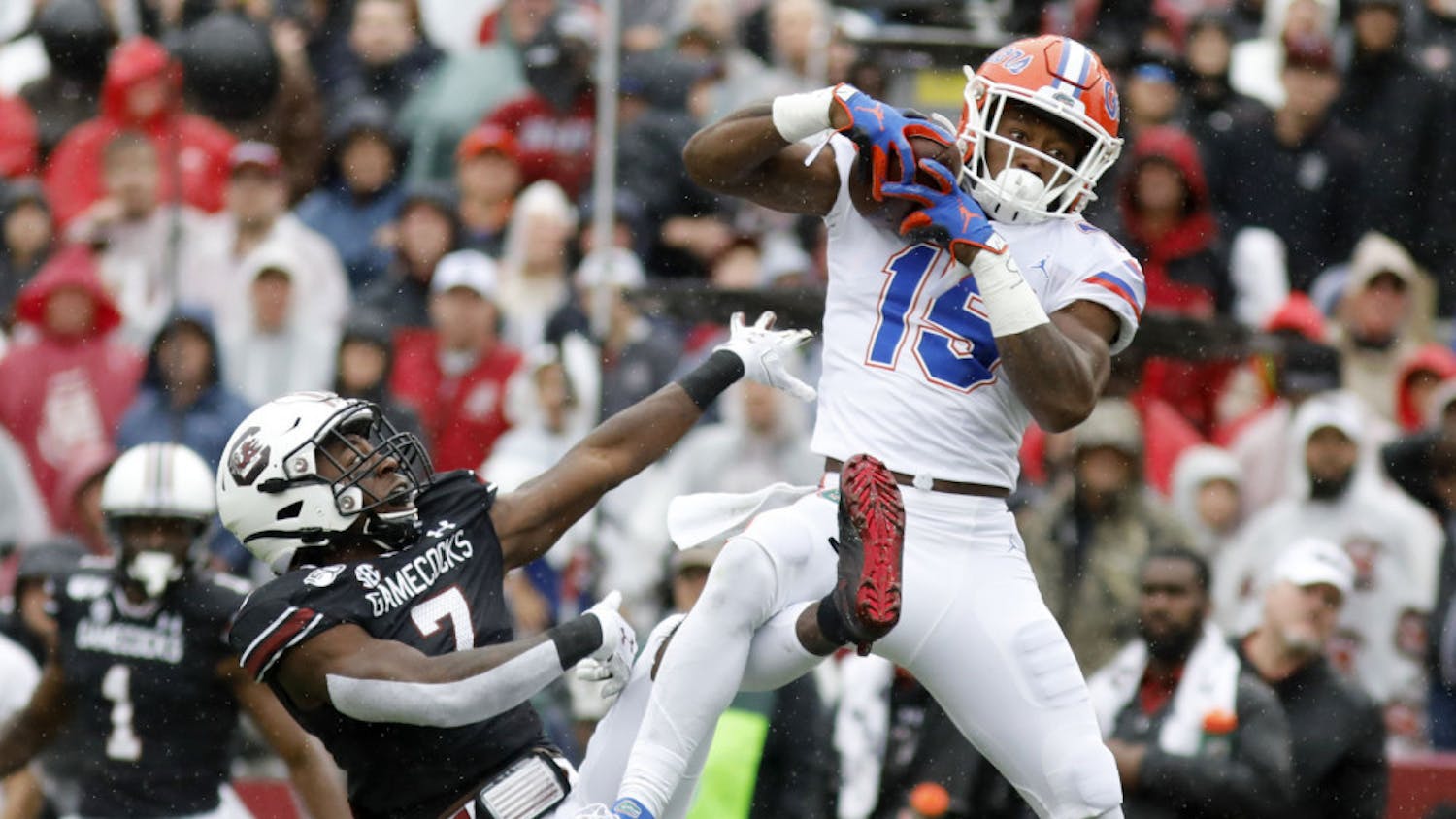 Jacob Copeland catches a touchdown against South Carolina in 2019. Copeland unveiled his personal logo Wednesday on the heels of the NIL bill going into effect Thursday.