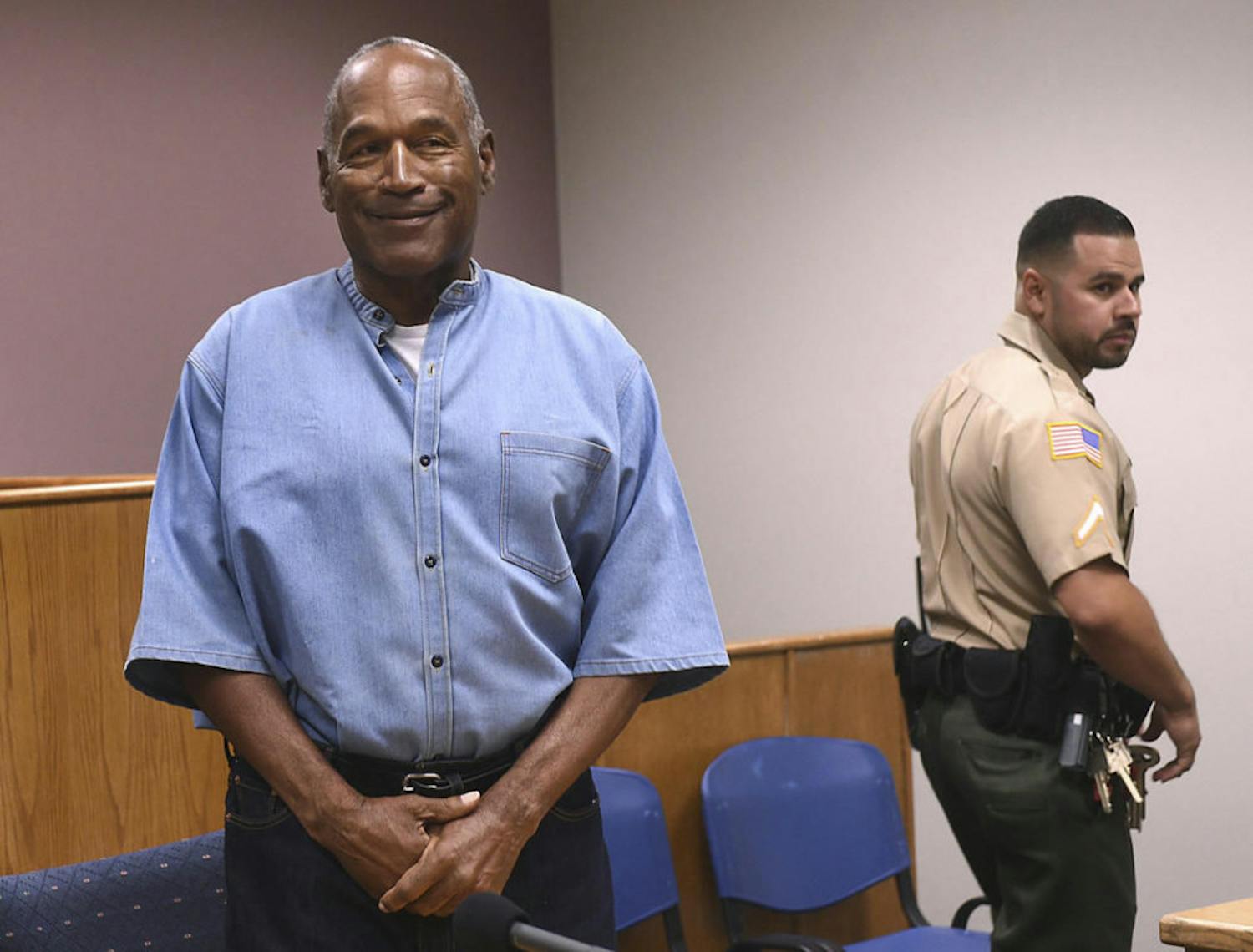 O.J. Simpson smiles during his parole hearing in Nevada&nbsp;on Thursday. Simpson was granted parole and is set to be released from jail on&nbsp;Oct. 1.