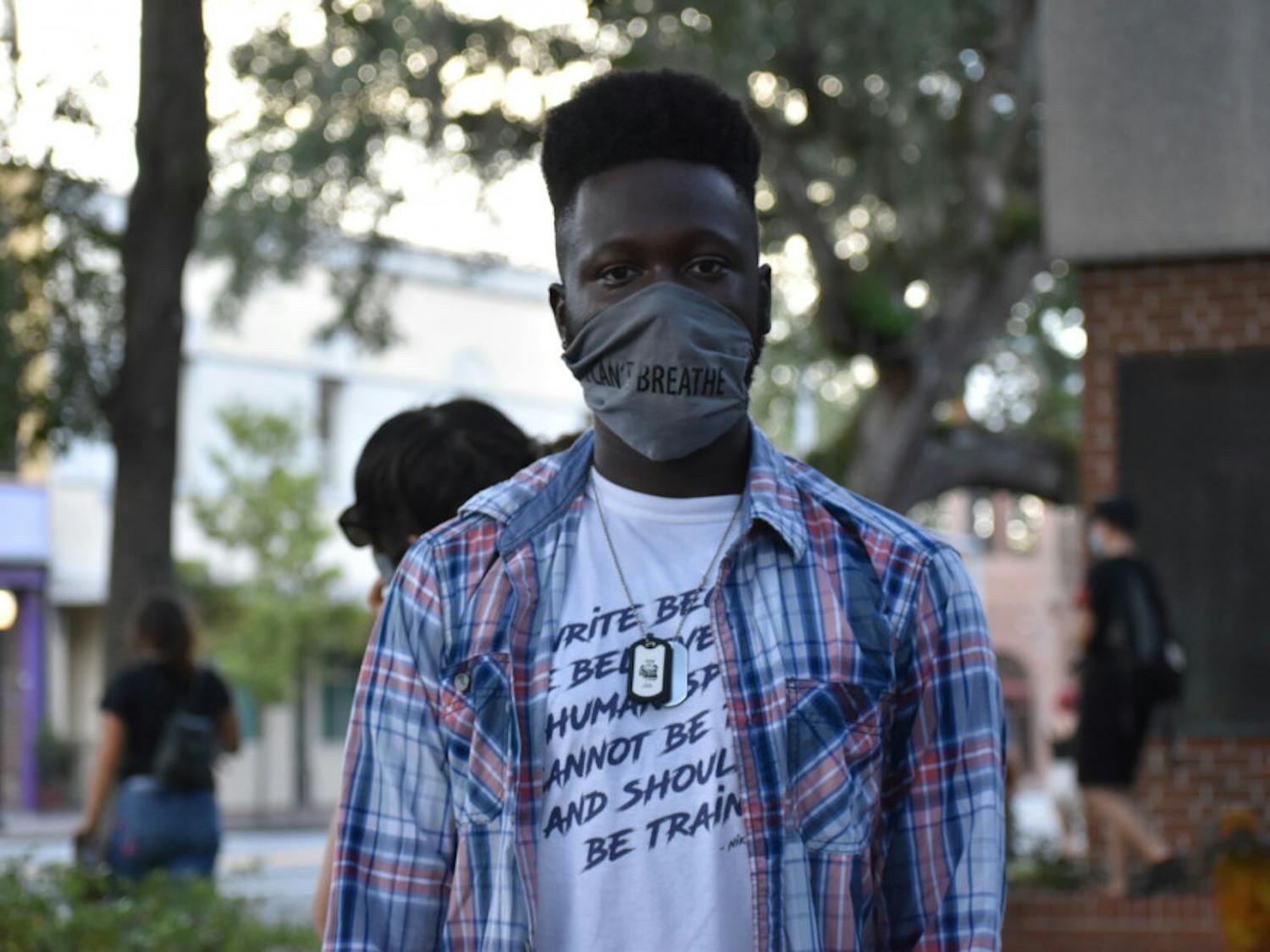 Brandon McKay wore a mask that read “I can’t breathe.” He said it’s a reflection of the Black community’s struggle.