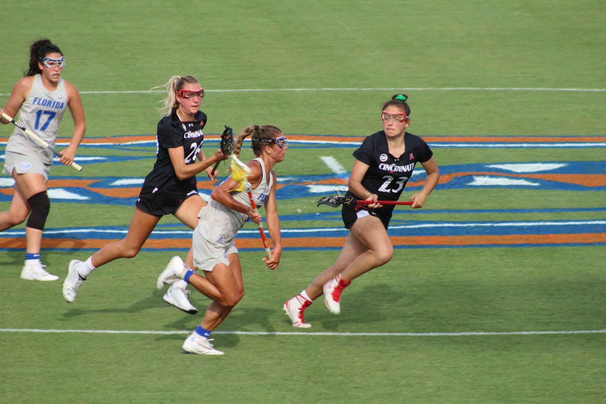 Emily Heller races down the field for Florida against Cincinnati on May 6.
