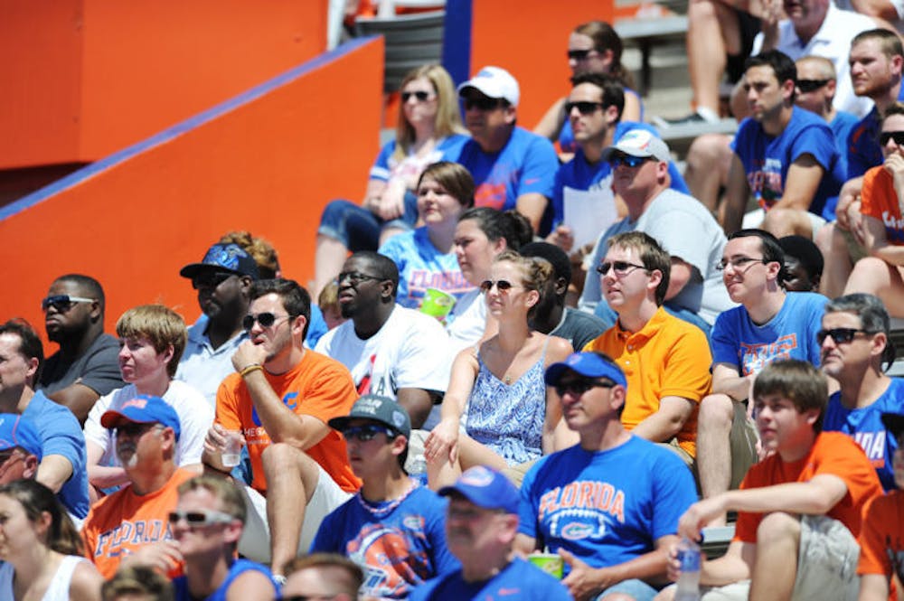 <p class="p1">Students and fans watch Florida's Orange &amp; Blue Debut on April 12 in Ben Hill Griffin Stadium.</p>