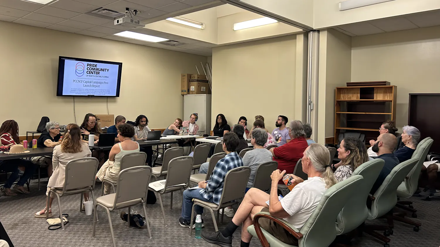 Over a dozen community members met on Sunday to discuss details of the pride center’s new location on April 19, 2026, in Gainesville, Fla.