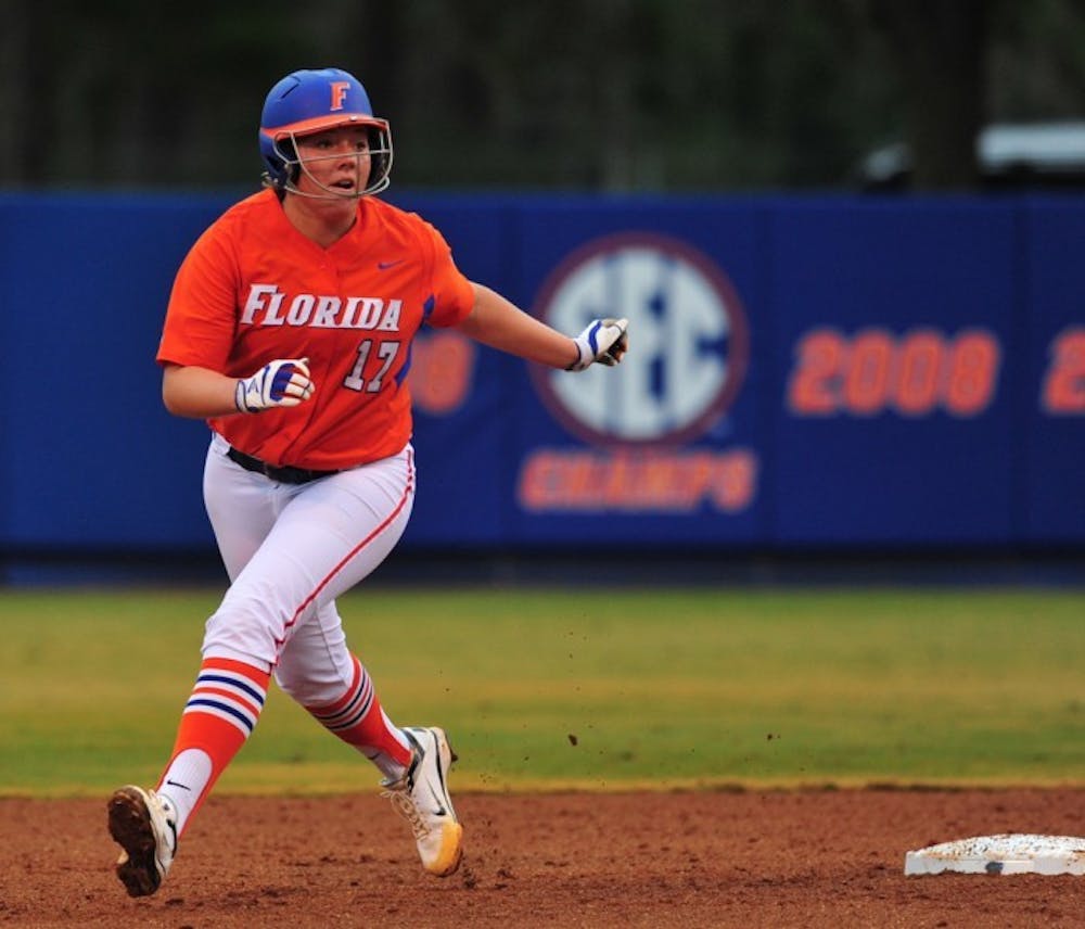 <p>Freshman Lauren Haeger belted a home run in Florida's 8-0 victory against Michigan State on Friday.&nbsp;</p>