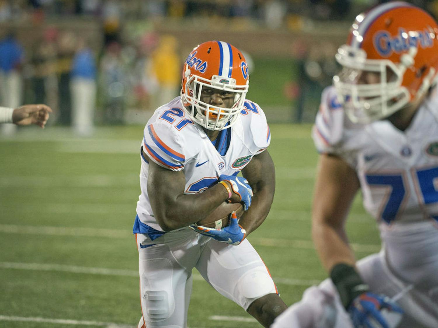 UF running back Kelvin Taylor runs in for a touchdown during Florida's 21-3 win against Missouri on Oct. 10, 2015, at Faurot Field in Columbia, Missouri.