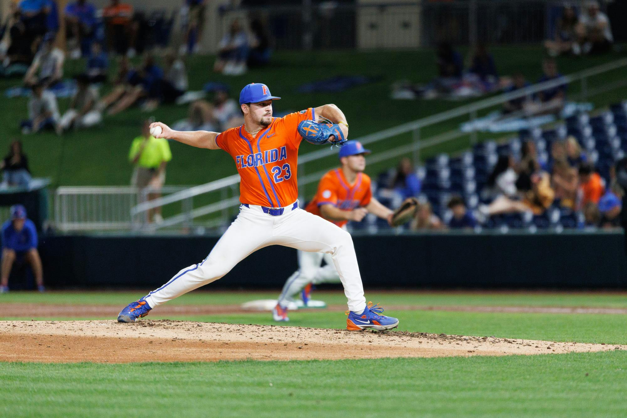 Florida right-handed pitcher Billy Barlow (23) winds up to throw a ptich during an NCAA baseball game against Florida A&M University, Wednesday, March 4, 2026, in Gainesville, Fla.